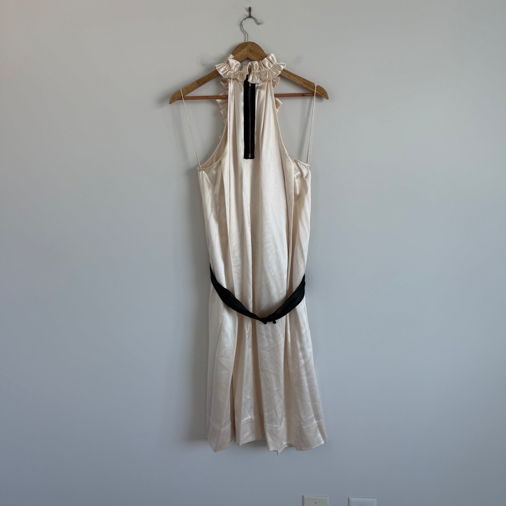 3.1 Philip Lim Silk Ruffled High Neck Midi Dress in Cream Size 6 - Picture 7 of 14